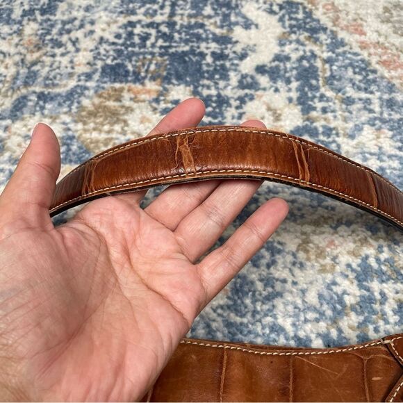 Dooney and Bourke Leather Cinzia Bag Crocodile Embossed Hobo Style Bag Brown - Picture 3 of 12